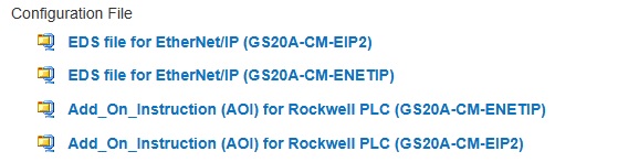 Figure 4. This drive includes downloads for the EDS and AOI files for a Rockwell PLC.