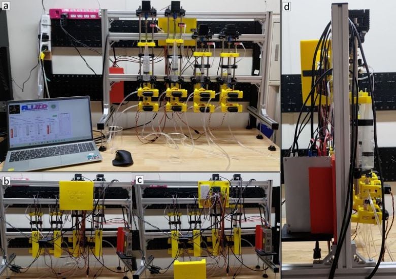 Various views of FLUID showing the robot’s wiring and modular design