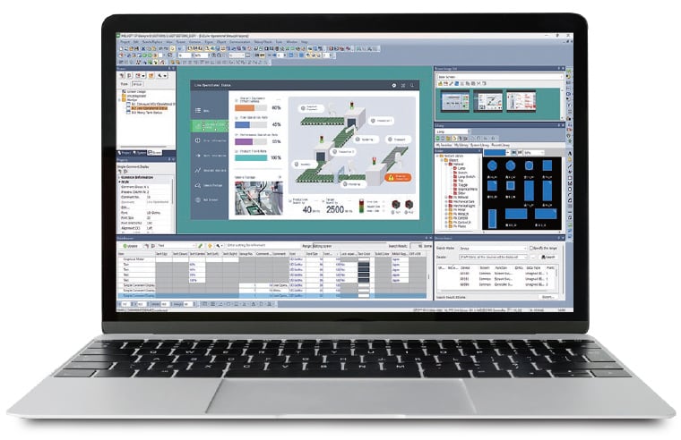 The GOT3000 series can be configured with Mitsubishi’s Melsoft GTWorks3 HMI development software