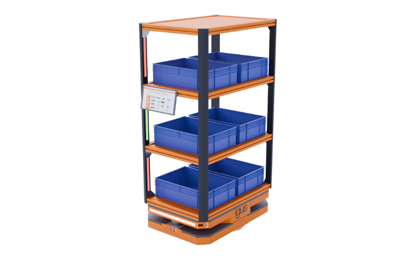 The RebelMove Pro Pick by Light is a mobile shelf unit accessory that enables the RebelMove Pro to transport vertically stacked products