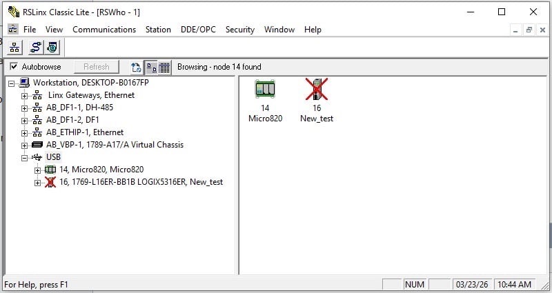  Figure 2. USB Driver in RSLinx Classic.