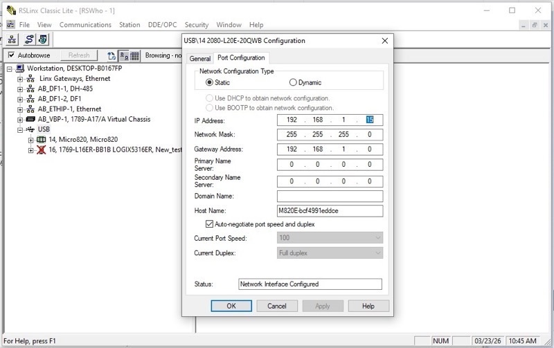  Figure 3. Setting the IP address over USB.