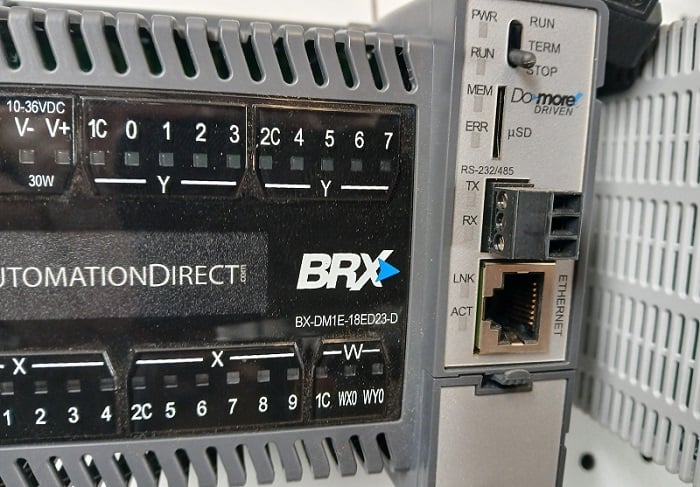 Figure 4. This PLC provides access to Ethernet and RS-232/485 networks.