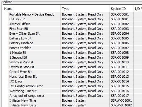  Figure 4. Sample of AutomationDirect system tags.