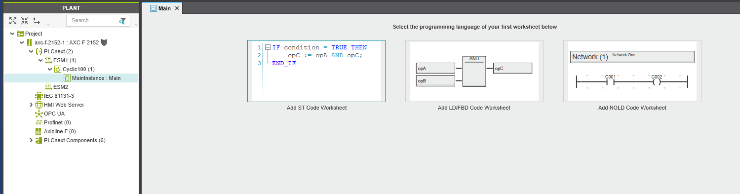 Creating a new worksheet in IEC 61131 languages