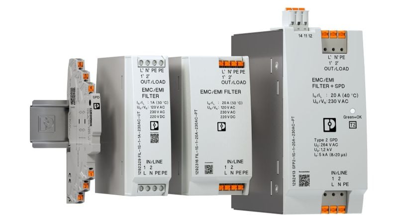 Phoenix Contact introduces three new families of compact EMC filters that also double as over‑current protection devices for high‑interference environments