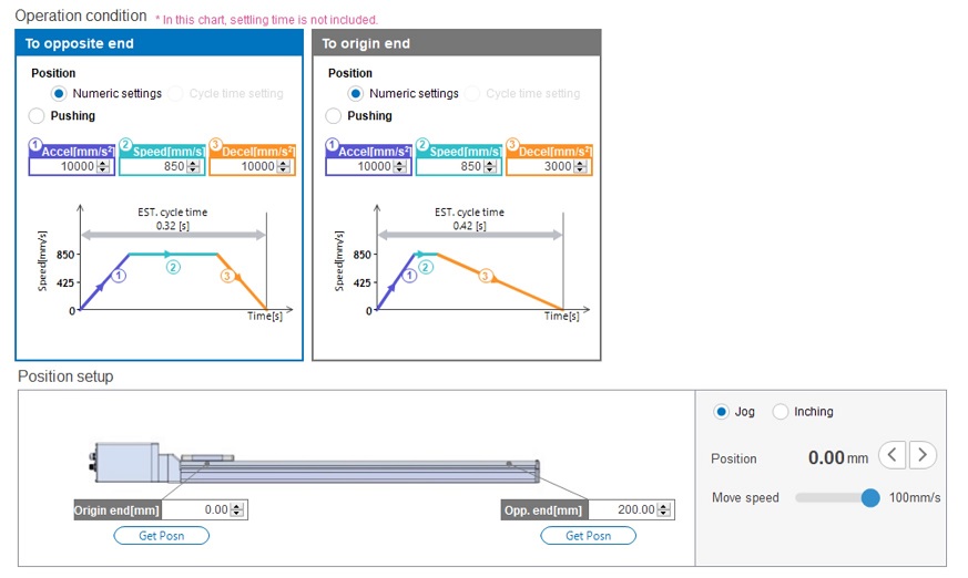  Figure 5. Position and speed settings.
