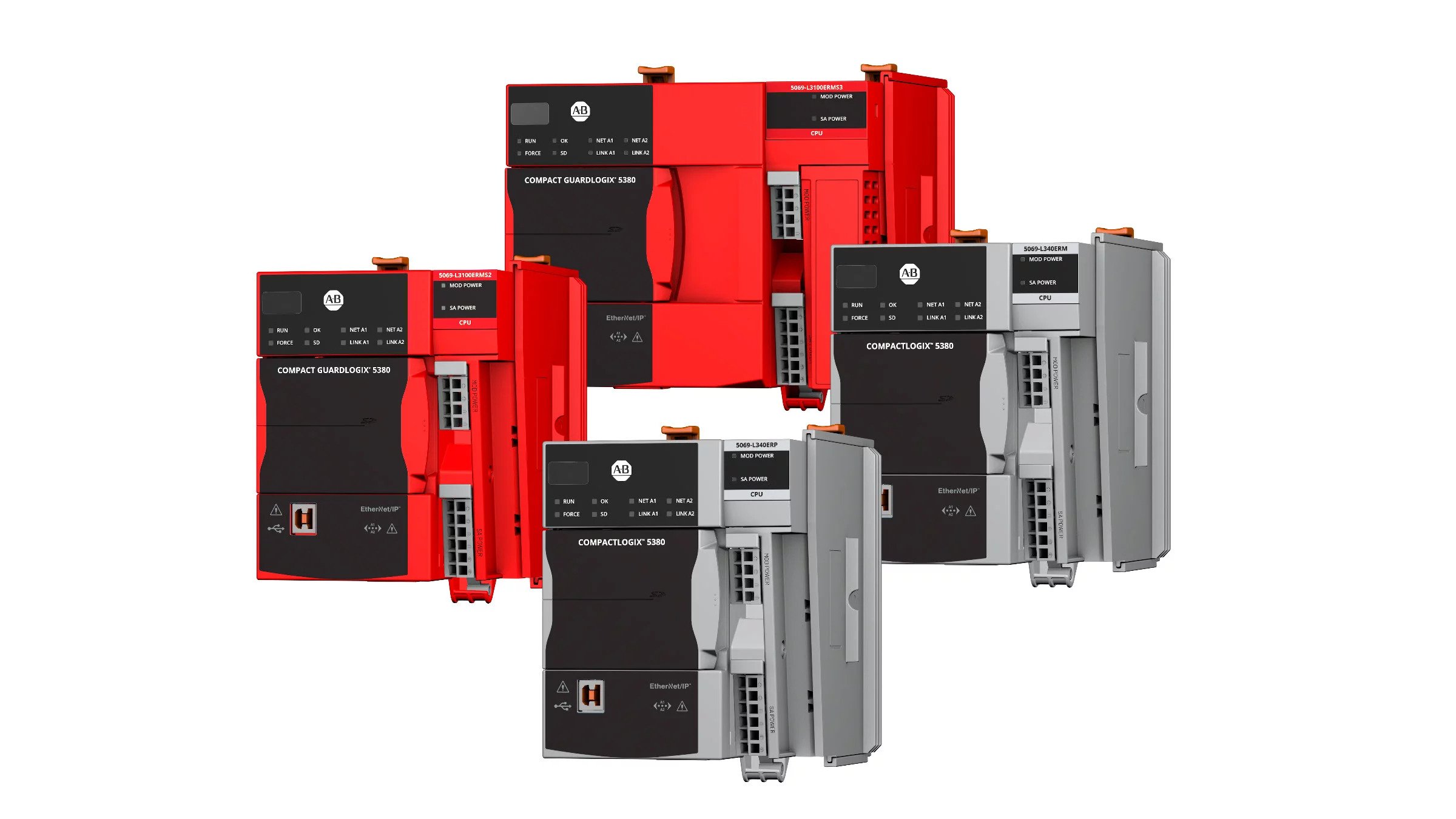 The edgeConnector Allen-Bradley PLC can access data from any ControlLogix or CompactLogix controller. This image features CompactLogix 5380 controllers