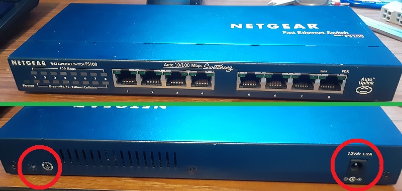 Front and back of a network switch