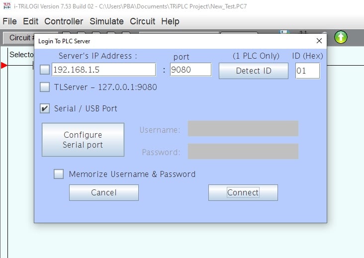 Figure 3. Connecting to the PLC.