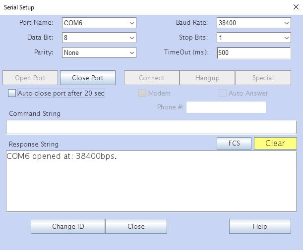 Figure 4. Opening the serial COM port.