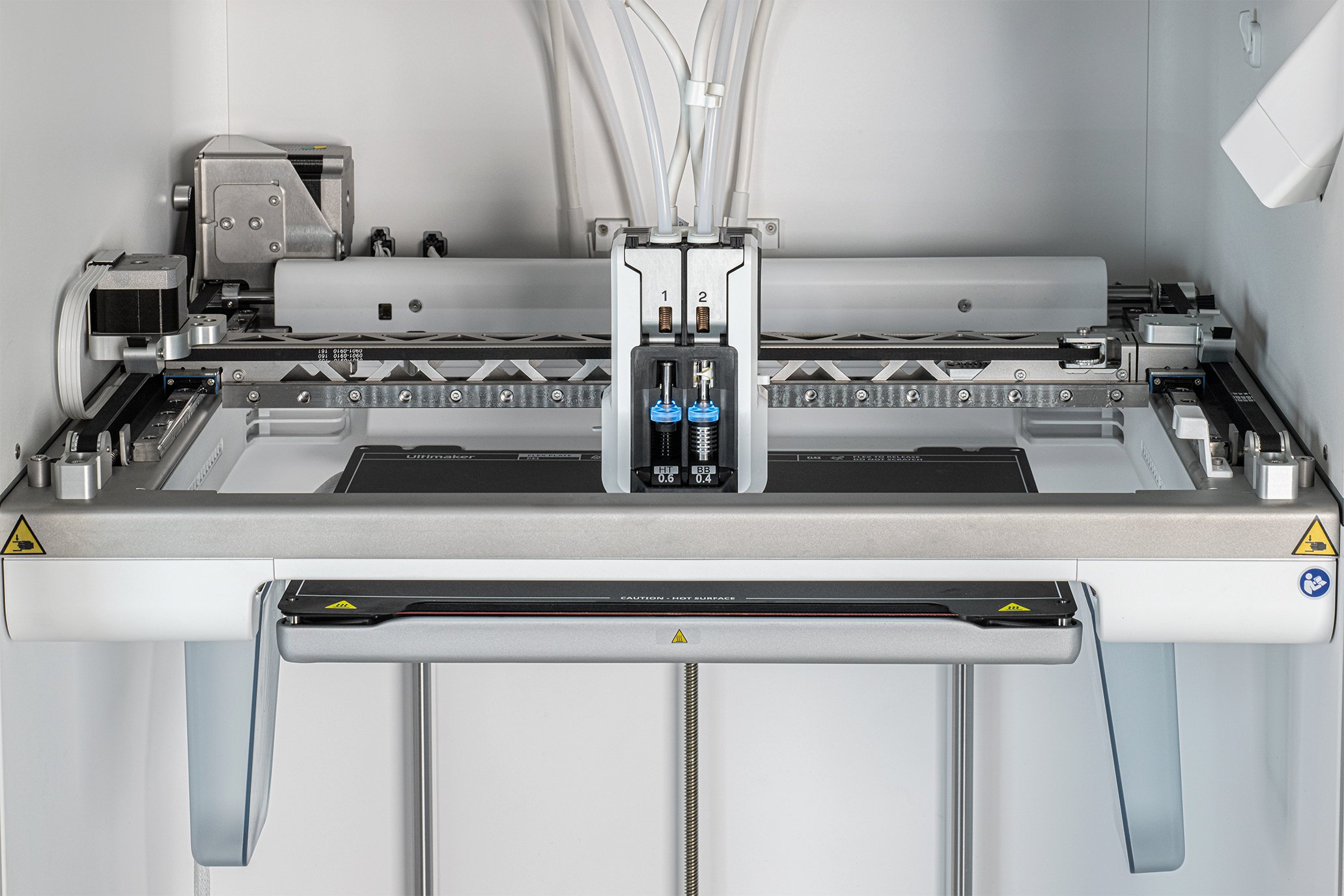 The UltiMaker Factor 4 features an H-bridge gantry and a stiff metal frame for speedy and precise printing