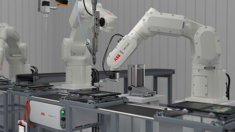 The new IRB 1200 model featured in a high-speed assembly line for pick-and-place operations.