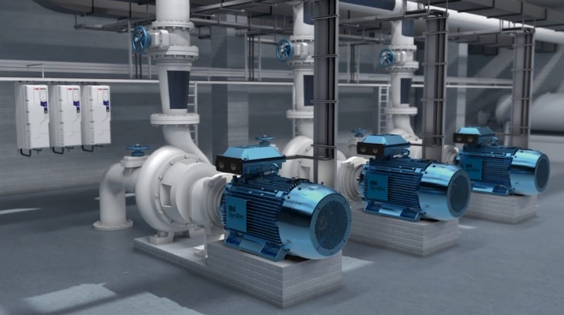 ABB IE6 Hyper-Efficiency SynRM motors installed in a pumping application.