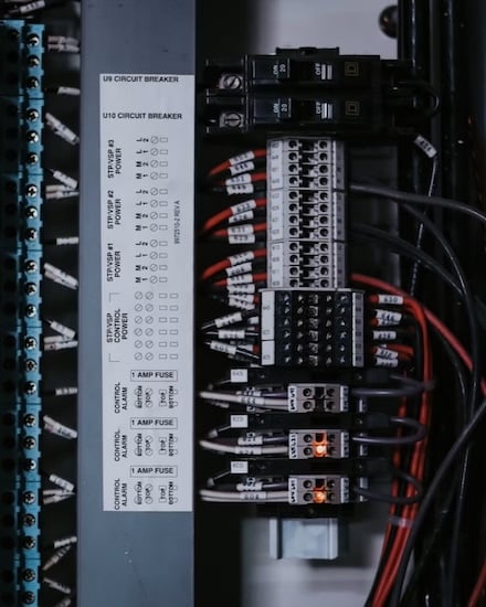 Electrical circuits joined with terminal blocks.