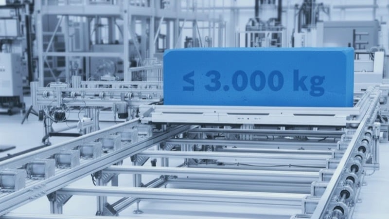 The 3000 kg payload conveyor is ideal for transporting battery cells and/or e-axles for e-mobility.
