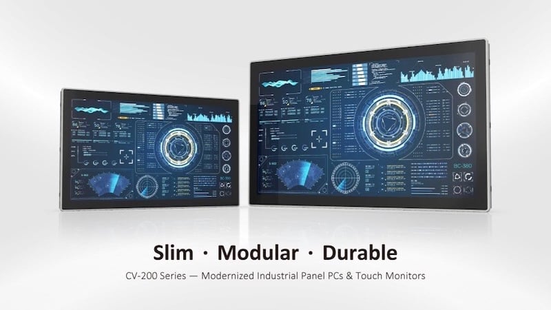 The new CV-200 Series industrial displays feature a slim design and Full HD touch operation.