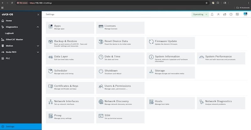 Figure 6. Settings screen.