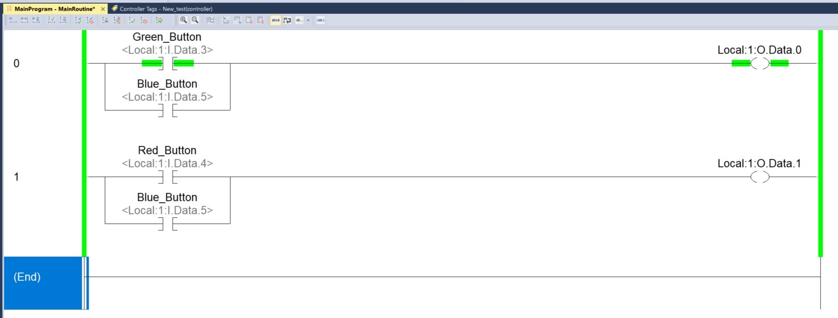  Figure 4. A 2-rung program to operate one or both digital outputs.
