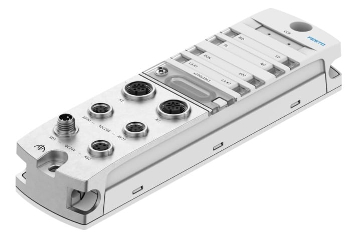 Festo’s CPX-AP-I CC-Link IE Field Basic bus node connects the decentralized I/O platform to Mitsubishi Electric control systems.