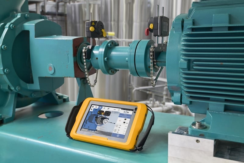 Laser shaft alignment performed on a motor-driven coupling.