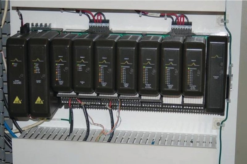 Emerson DeltaV DCS rack with processor and multiple I/O modules