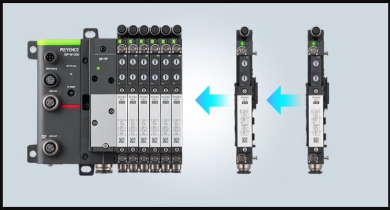 The SP-N/V Smart Valve Manifold lets users set up pneumatic valve systems in a modular way.