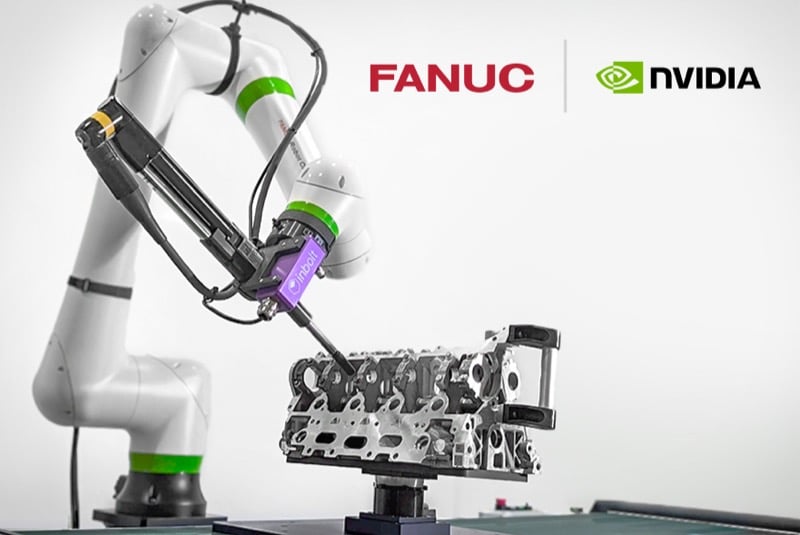 FANUC robot using AI-driven control and simulation integration to execute precision tasks.