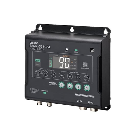 Omron’s S8NR IP67 power supply solution also features LED display status indicator visuals, IO Link comms for remote parameter setting and monitoring, and a choice of models (90 W/360 W/600 W) to suit different application requirements.