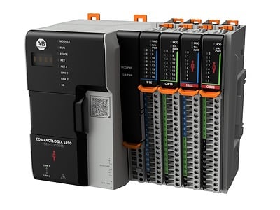 The CompactLogix 5390 controller can support up to 32 local PointMax I/O modules, 128 motion axes, 300 Ethernet/IP nodes, and 4,000 OPC UA nodes.