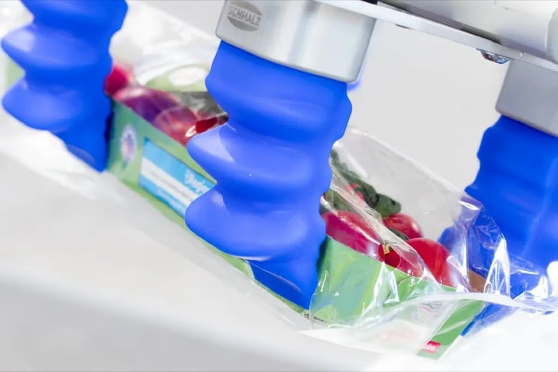The mGrip Basic's soft finger modules adapt to varying product shapes, allowing the gripper to handle a variety of weights, shapes, and sizes.