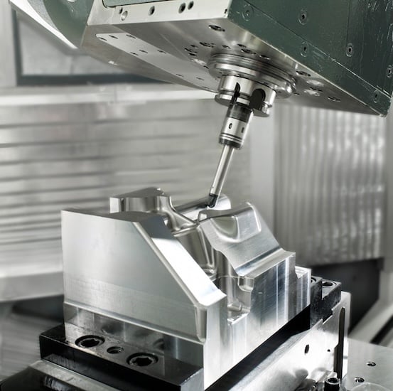 A part made with five-axis machining. The KONTEC KSX-E could replace the clamp for this operation.