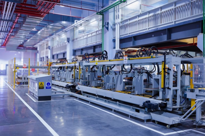 Inside a factory that uses safety systems and pneumatics.