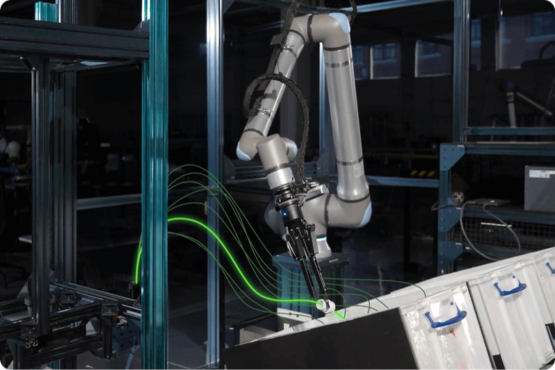 The GRIIP physical AI adapts paths to ensure collision-free tool paths based on the part's current orientation.