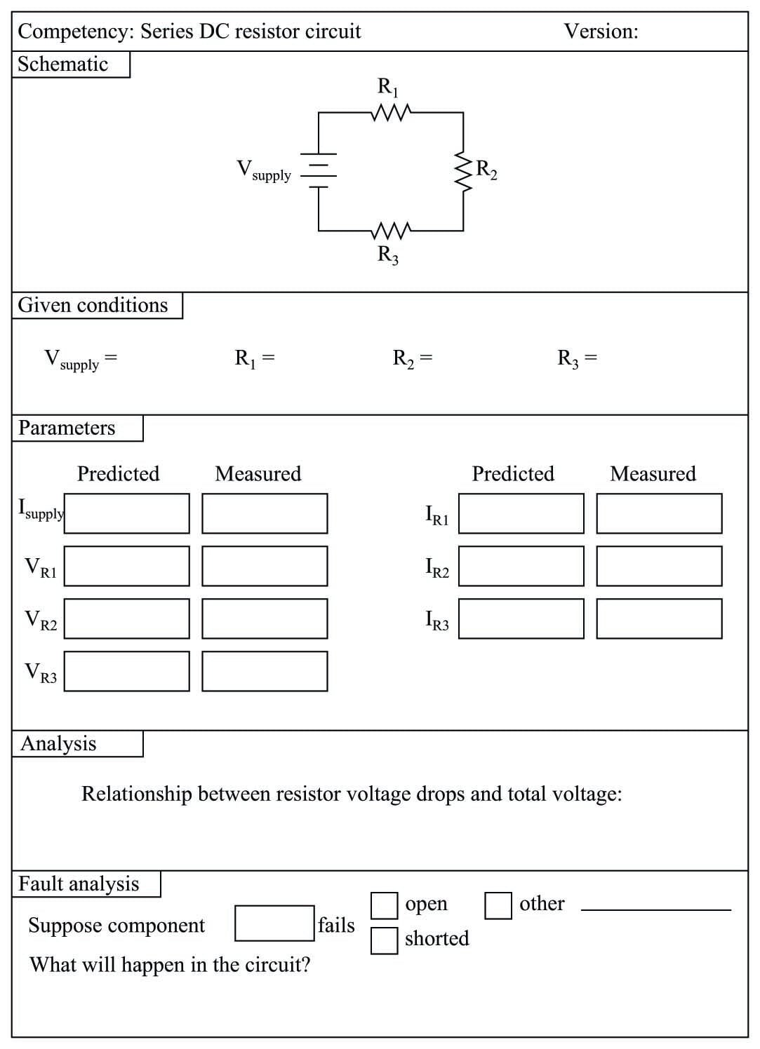 simple three-resistor series DC circuit lab exercise
